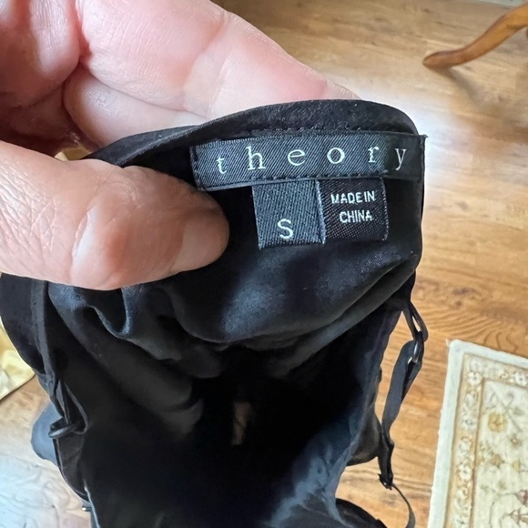 Theory black Silk spaghetti strap mini babydoll ruffle top size small EUC - Picture 3 of 8